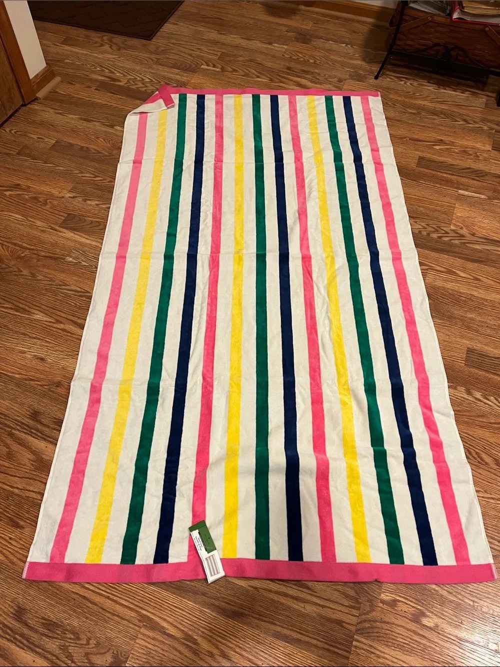 Kate Spade Striped Beach Towel in Pink, Yellow, Green, Navy and White